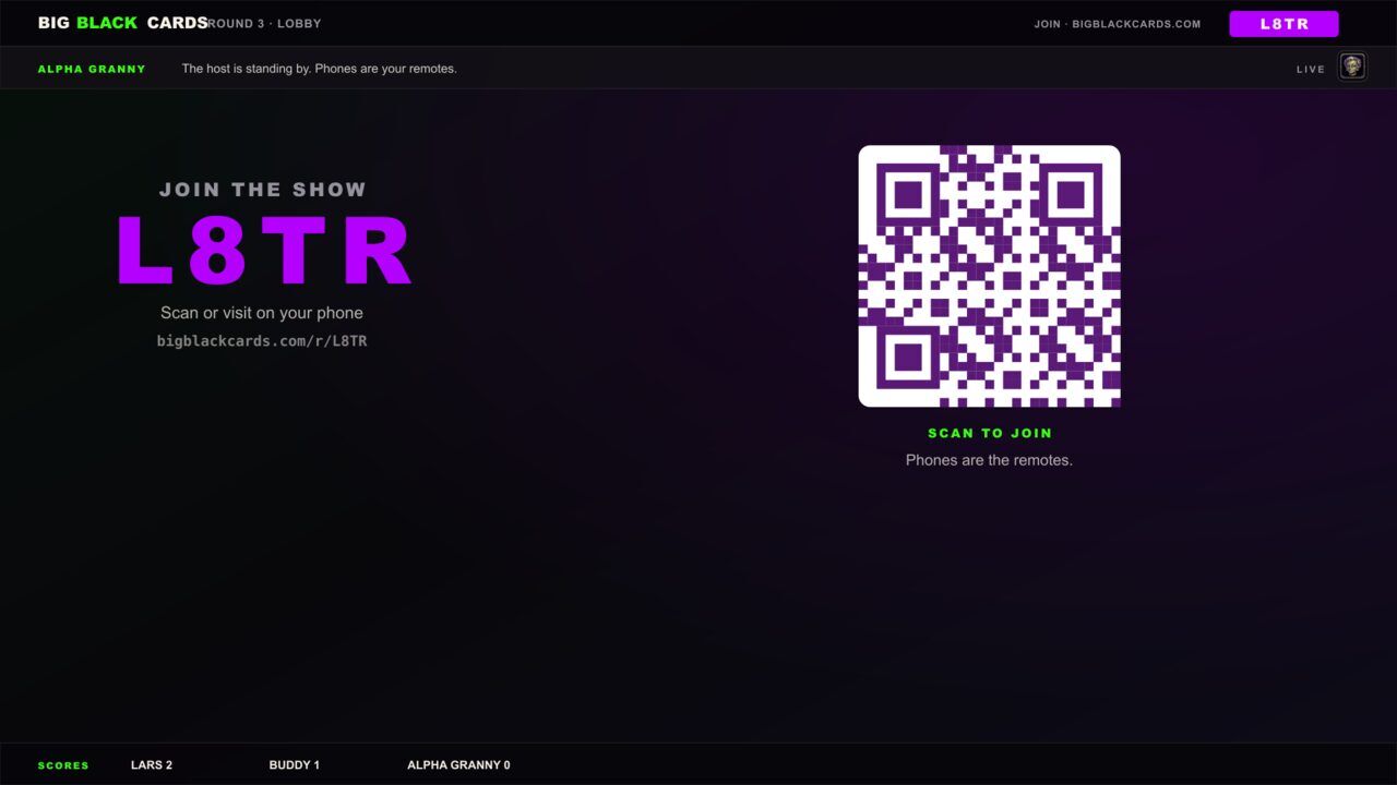 Big Black Cards: Fire TV lobby: join codes and bad intentions