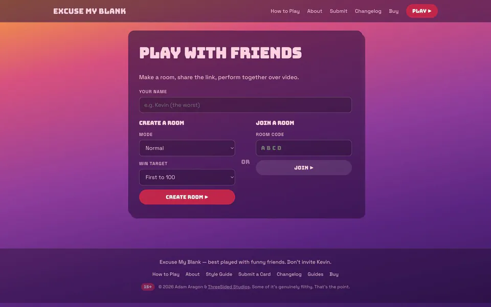 Excuse My Blank!: Room lobby: friends optional, judgment included