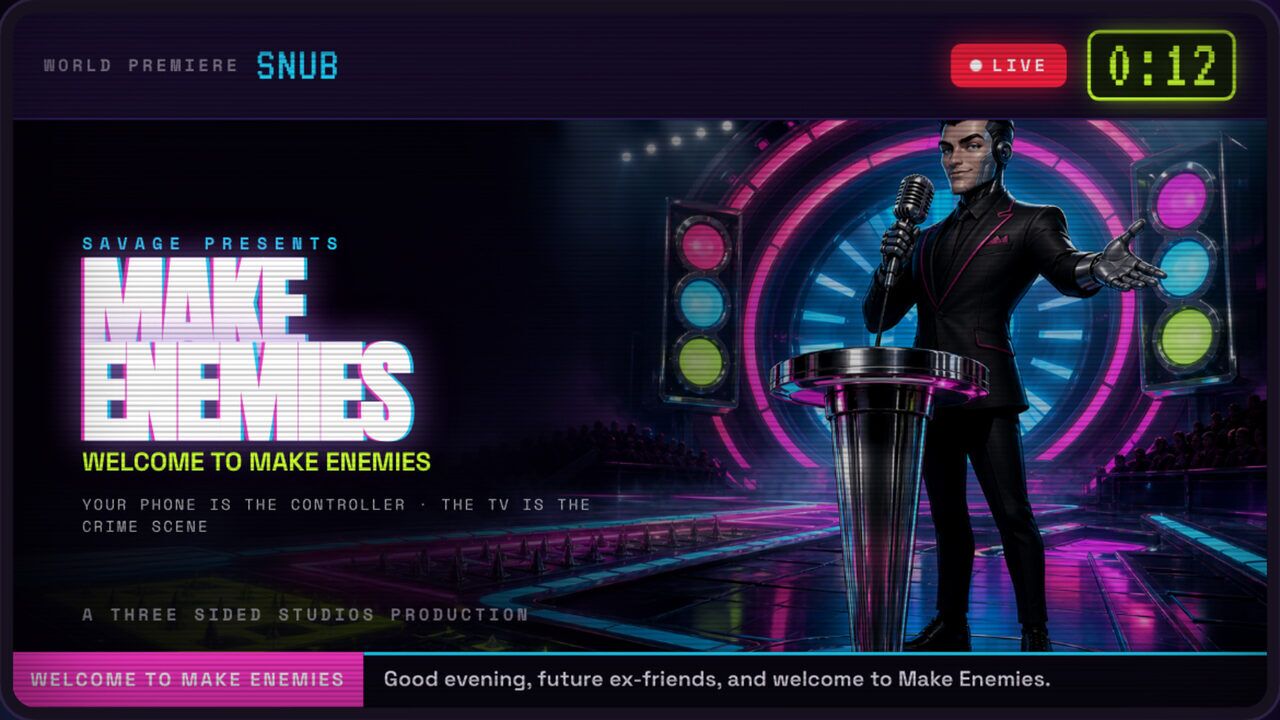 Make Enemies: Fire TV opening: living room stage lights on